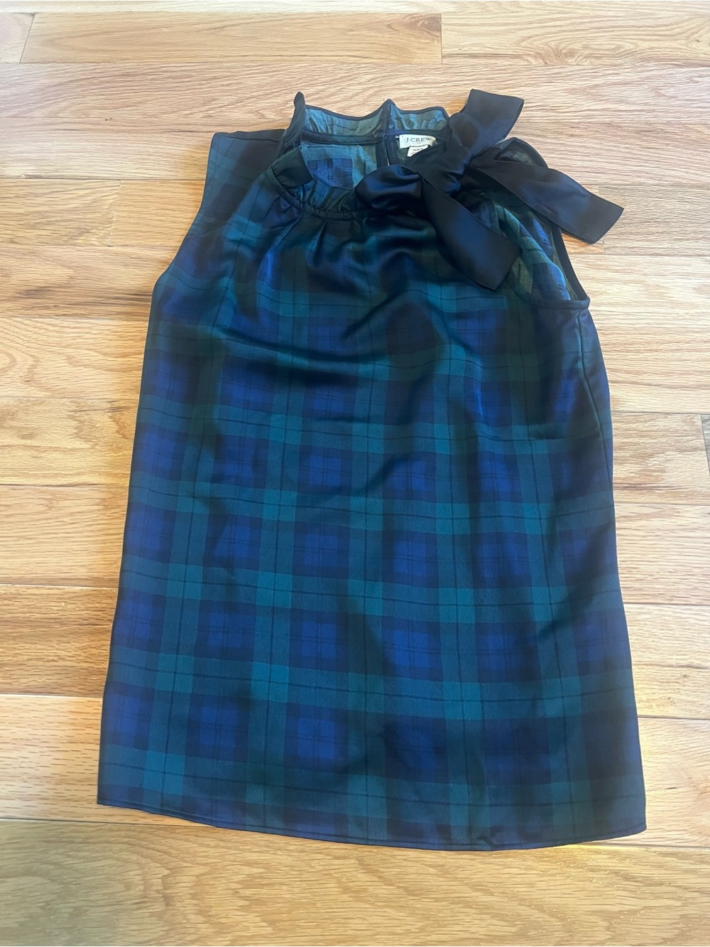 Green & Blue Plaid Womens sleeveless top with Bow Detail